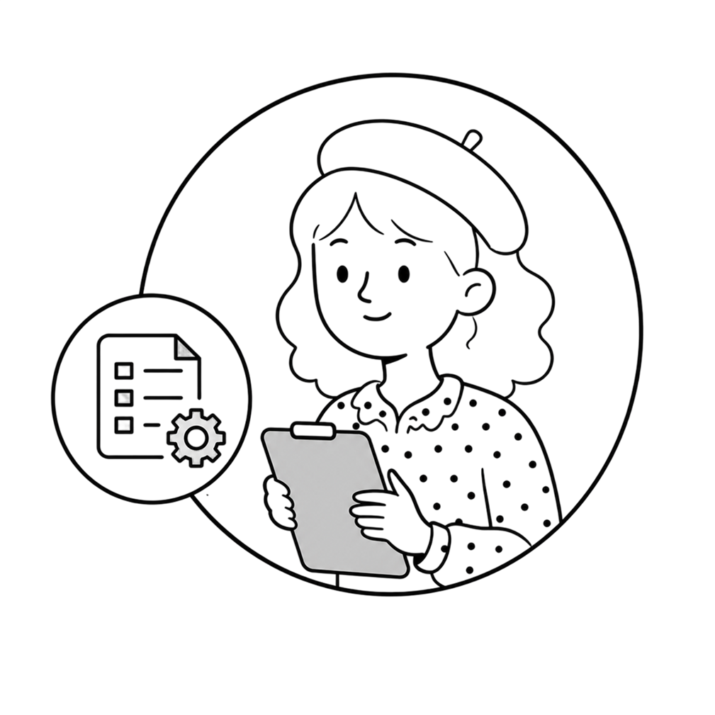 Line-art person with a clipboard and checklist icon