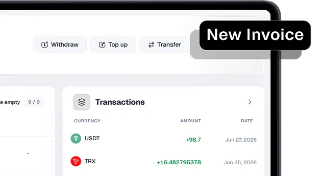 Merchant panel showing the New Invoice action